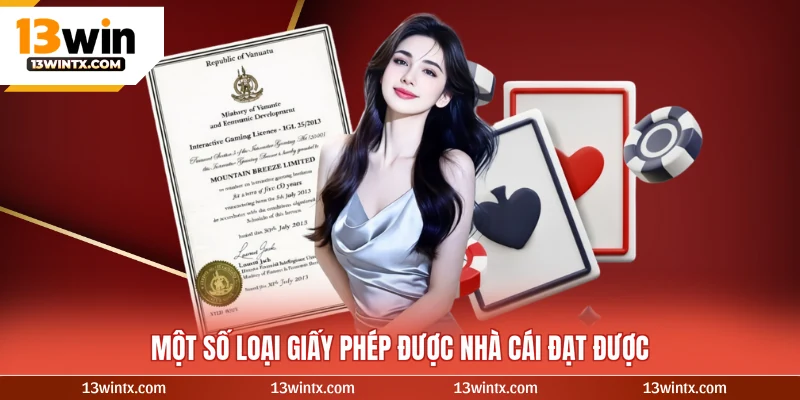 Một số loại giấy phép được nhà cái đạt được